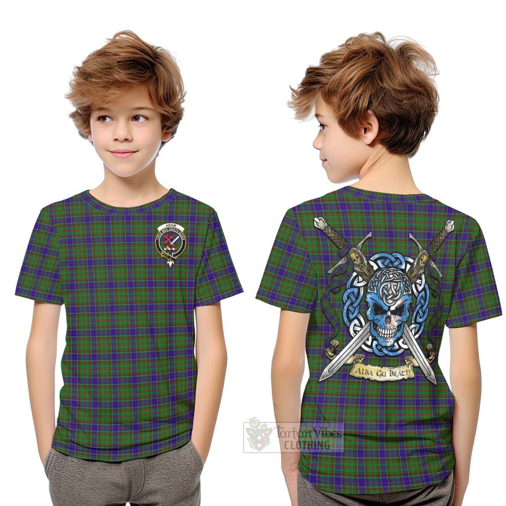 Tartan Vibes Clothing Adam Tartan Kid T-Shirt with Family Crest Celtic Skull Style