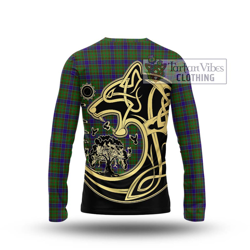 Adam Tartan Long Sleeve T-Shirt with Family Crest Celtic Wolf Style - Tartan Vibes Clothing