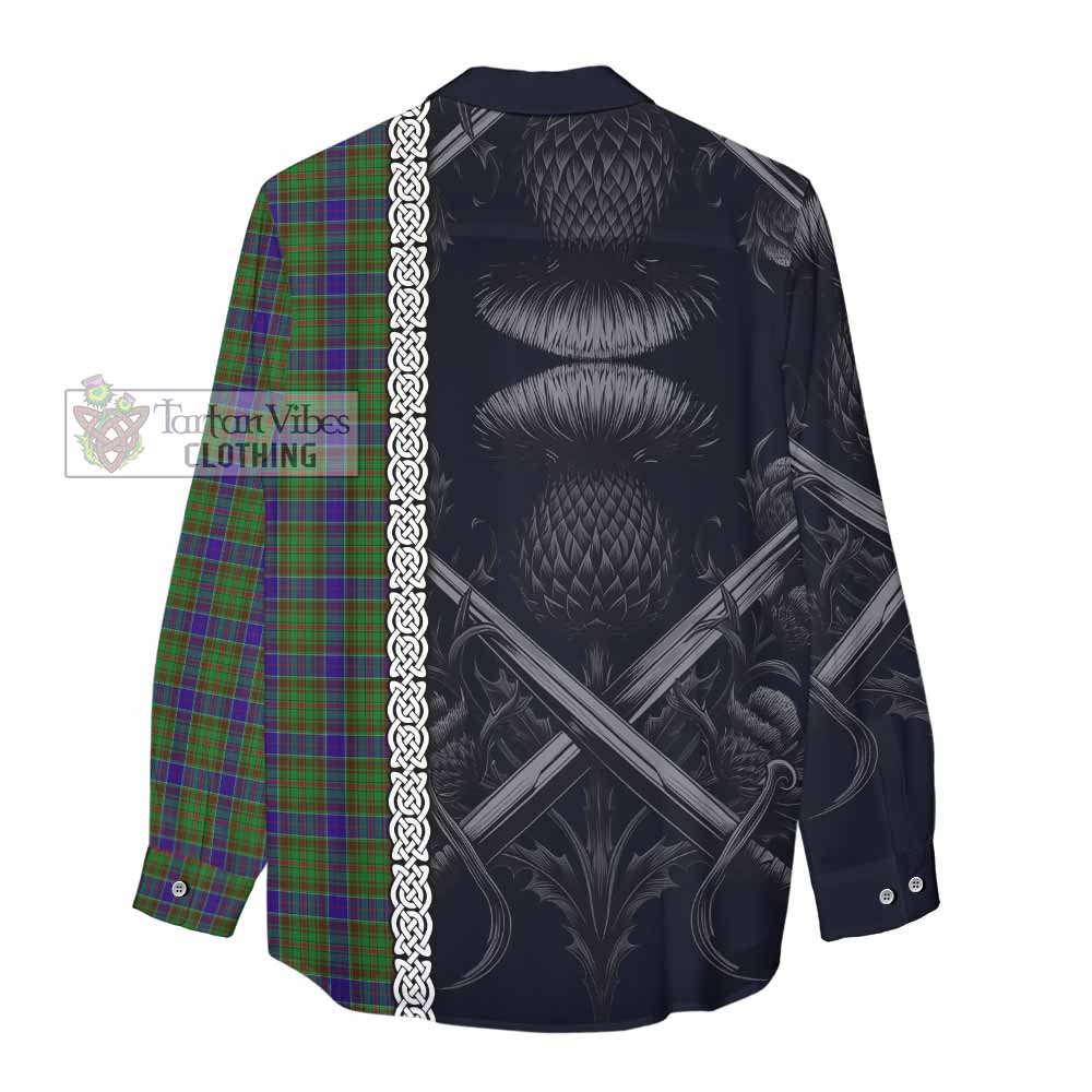 Tartan Vibes Clothing Adam Tartan Women's Casual Shirt with Family Crest Cross Sword Thistle Celtic Vibes