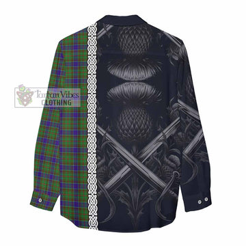 Adam Tartan Women's Casual Shirt with Family Crest Cross Sword Thistle Celtic Vibes