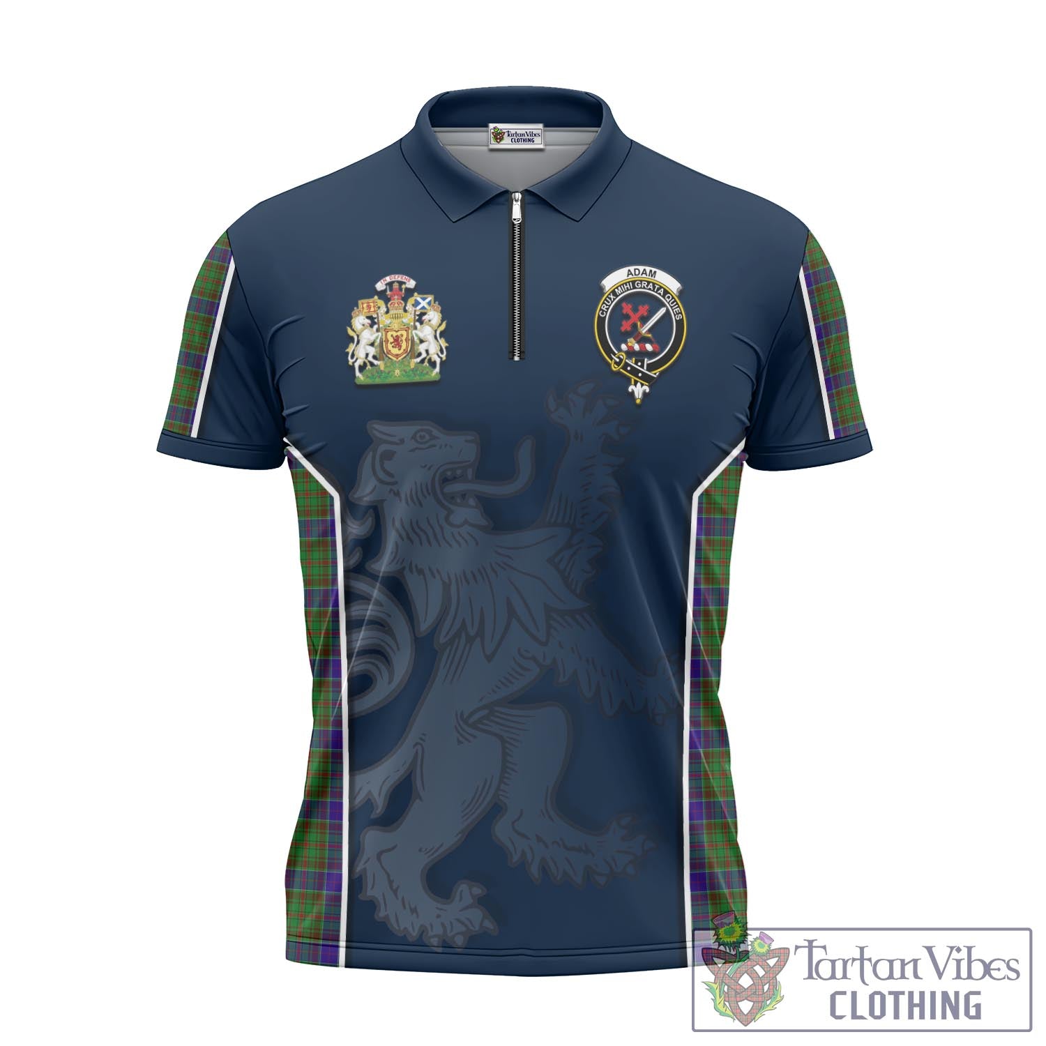 Tartan Vibes Clothing Adam Tartan Zipper Polo Shirt with Family Crest and Lion Rampant Vibes Sport Style