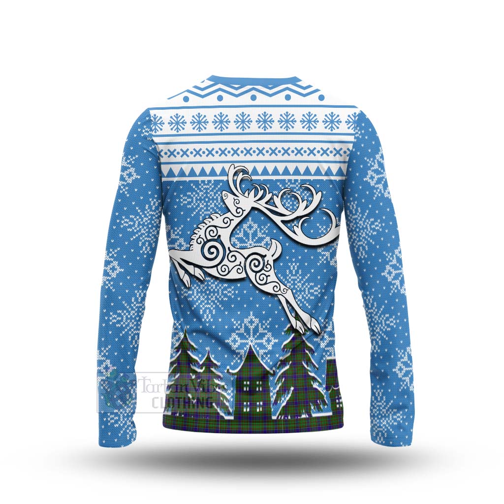 Tartan Vibes Clothing Adam Clan Christmas Long Sleeve T-Shirt Celtic Reindeer Style