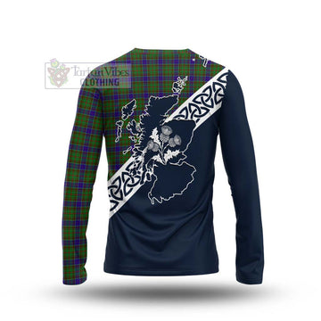 Adam Tartan Long Sleeve T-Shirt Featuring Thistle and Scotland Map