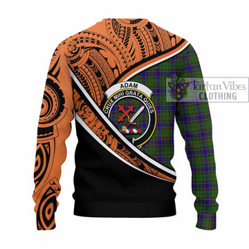 Adam Crest Tartan Knitted Sweater with Polynesian Vibes Style - Orange Version