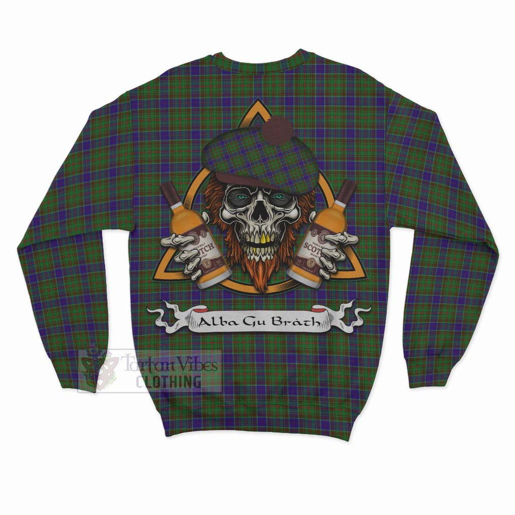 Tartan Vibes Clothing Adam Tartan Sweatshirt with Family Crest and Bearded Skull Holding Bottles of Whiskey