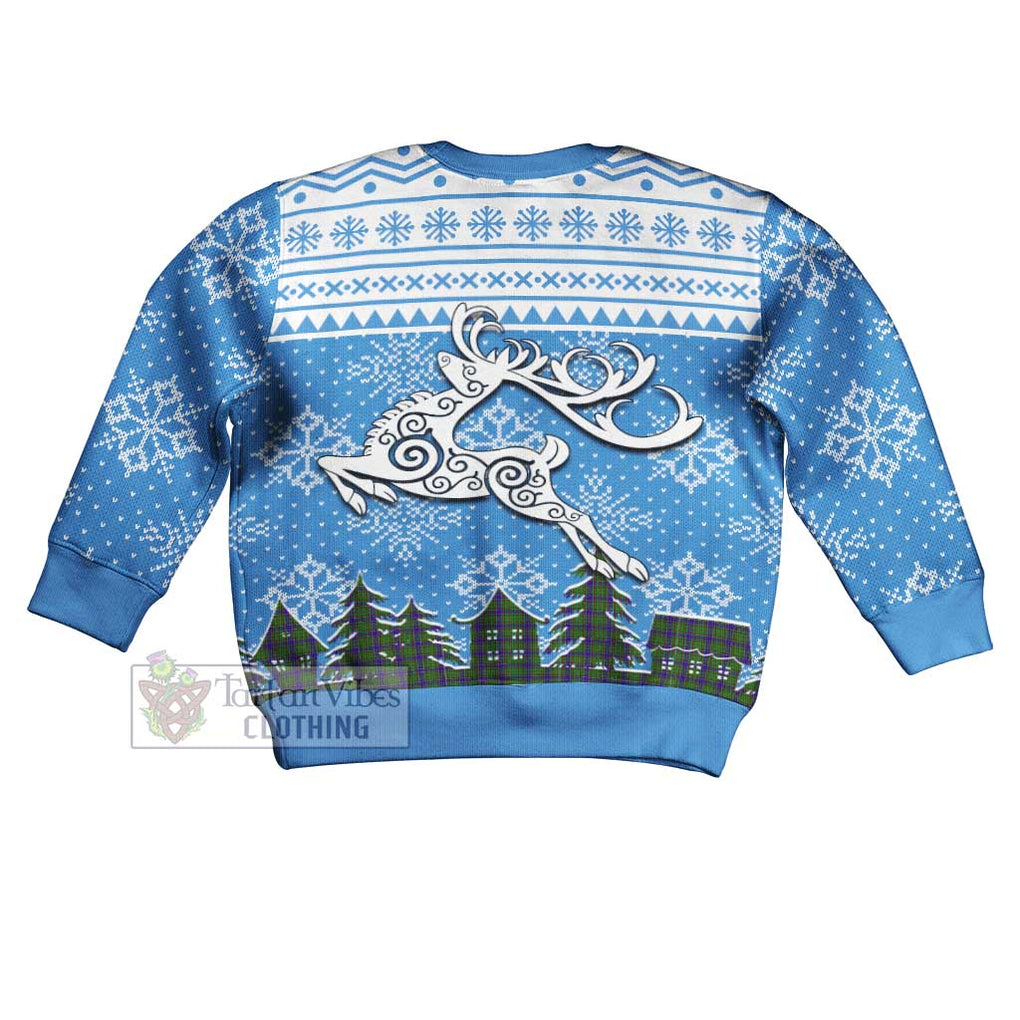 Tartan Vibes Clothing Adam Clan Christmas Kid Ugly Sweater with Tartan and Celtic Raindeer Style