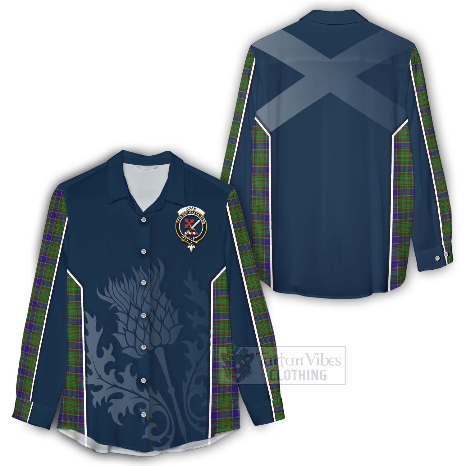 Tartan Vibes Clothing Adam Tartan Women's Casual Shirt with Family Crest and Scottish Thistle Vibes Sport Style