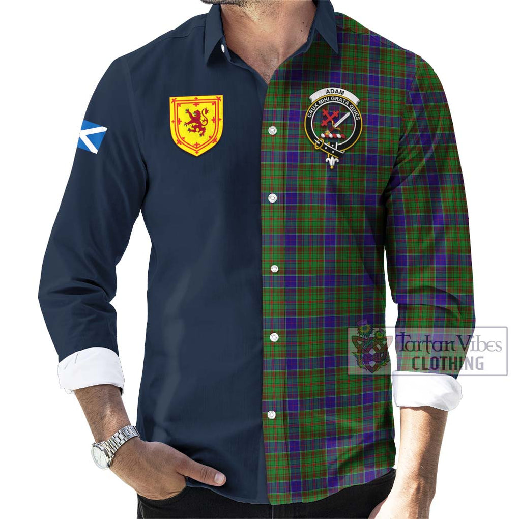 Adam Tartan Long Sleeve Button Shirt Alba with Scottish Lion Royal Arm Half Style Men's Shirt - Tartan Vibes Clothing