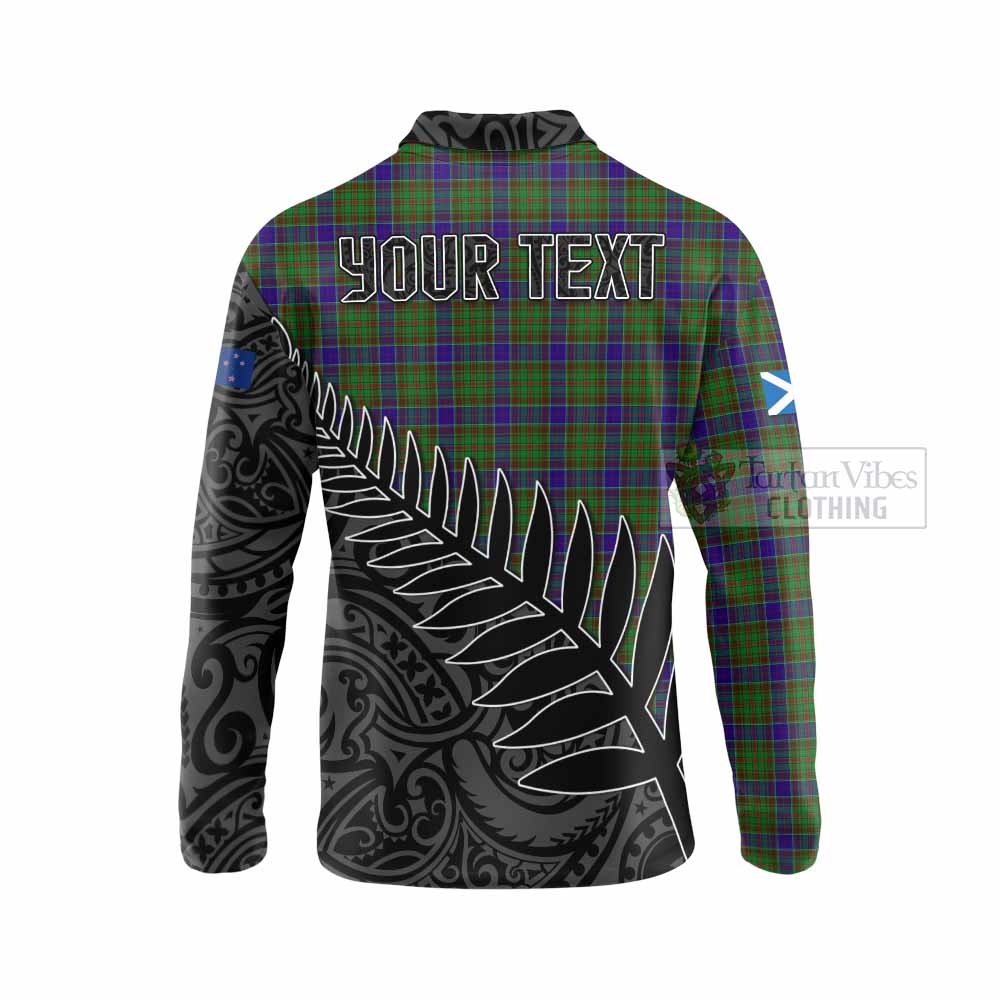 Tartan Vibes Clothing Adam Crest Tartan Long Sleeve Polo Shirt with New Zealand Silver Fern Half Style