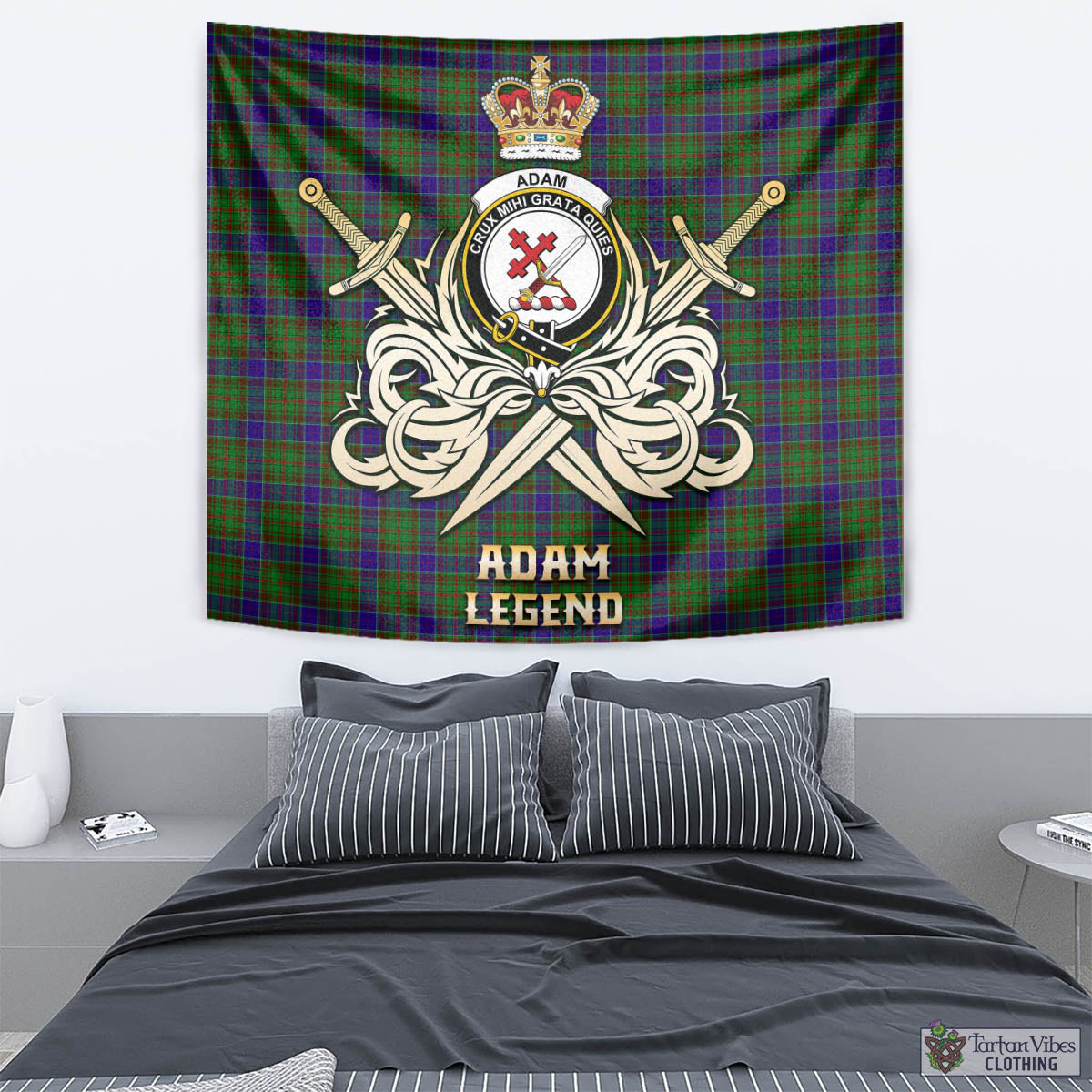 Tartan Vibes Clothing Adam Tartan Tapestry with Clan Crest and the Golden Sword of Courageous Legacy