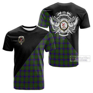 Adam Tartan Cotton T-shirt with Family Crest and Military Logo Style