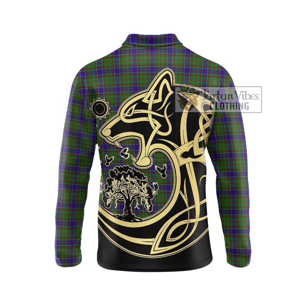 Tartan Vibes Clothing Adam Tartan Long Sleeve Polo Shirt with Family Crest Celtic Wolf Style