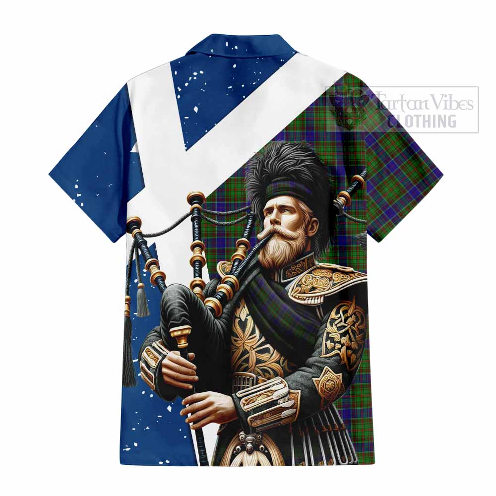 Tartan Vibes Clothing Adam Tartan Short Sleeve Button Shirt with Family Crest Scottish Bagpiper Vibes