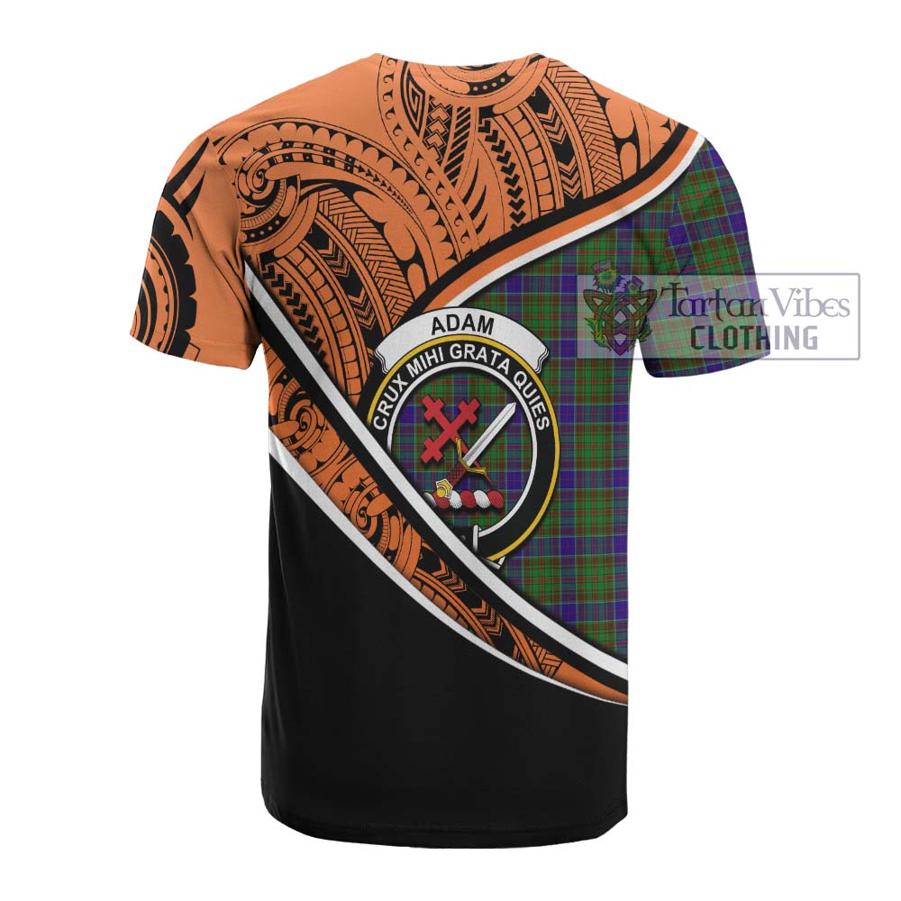 Tartan Vibes Clothing Adam Crest Tartan Cotton T-shirt with Maori Tattoo Style - Orange Version