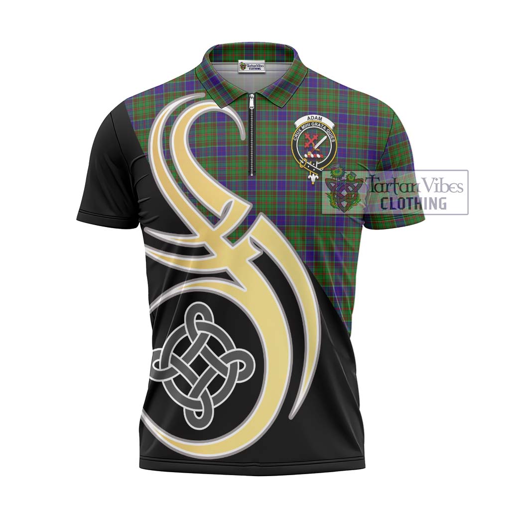 Tartan Vibes Clothing Adam Tartan Zipper Polo Shirt with Family Crest and Celtic Symbol Style