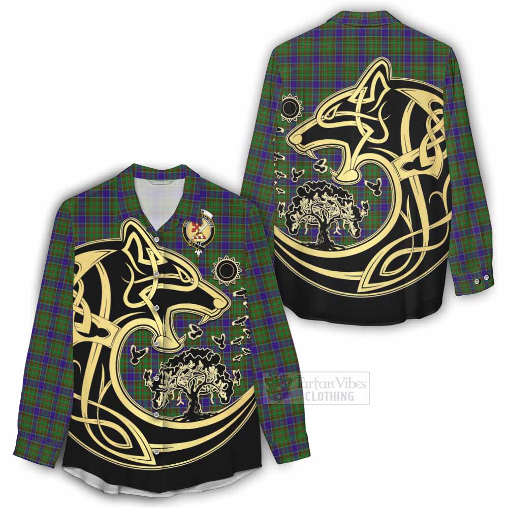 Tartan Vibes Clothing Adam Tartan Women's Casual Shirt with Family Crest Celtic Wolf Style