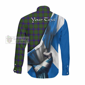 Adam Tartan Long Sleeve Button Shirt with Family Crest Scotland Patriotic Style