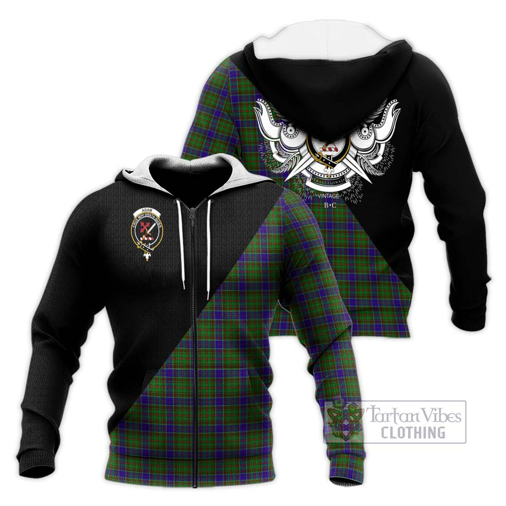 Adam Tartan Knitted Hoodie with Family Crest and Military Logo Style Unisex Knitted Zip Hoodie - Tartanvibesclothing Shop