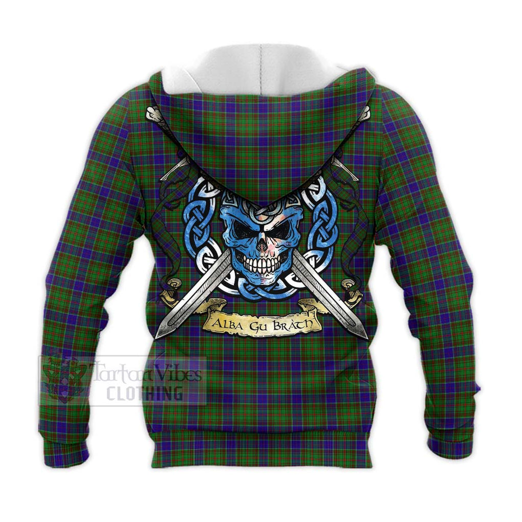 Tartan Vibes Clothing Adam Tartan Knitted Hoodie with Family Crest Celtic Skull Style