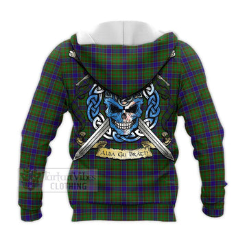 Adam Tartan Knitted Hoodie with Family Crest Celtic Skull Style