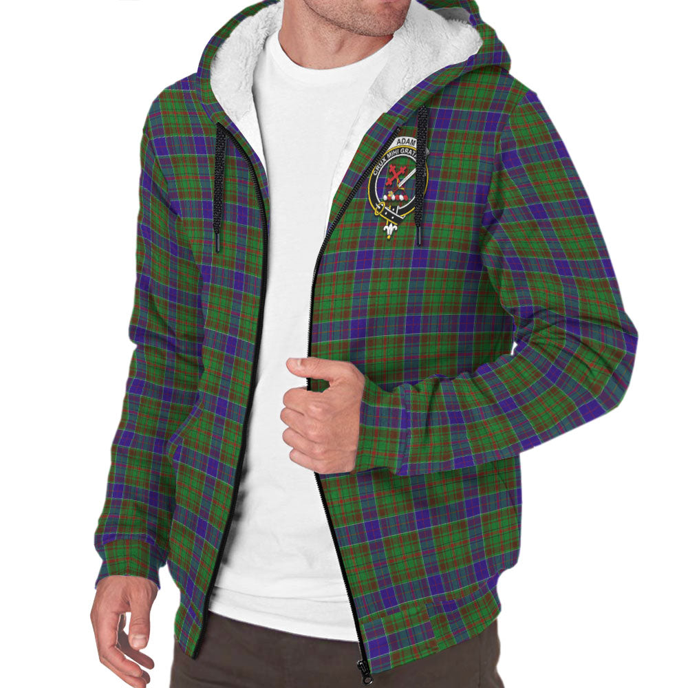 Adam Tartan Sherpa Hoodie with Family Crest - Tartanvibesclothing