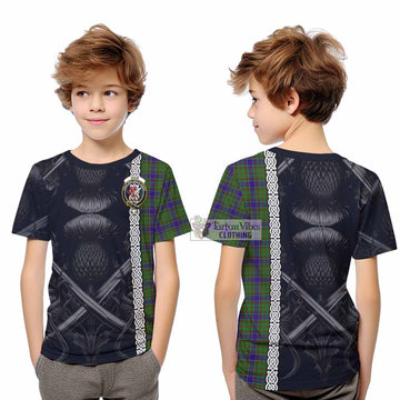 Adam Tartan Kid T-Shirt with Family Crest Cross Sword Thistle Celtic Vibes