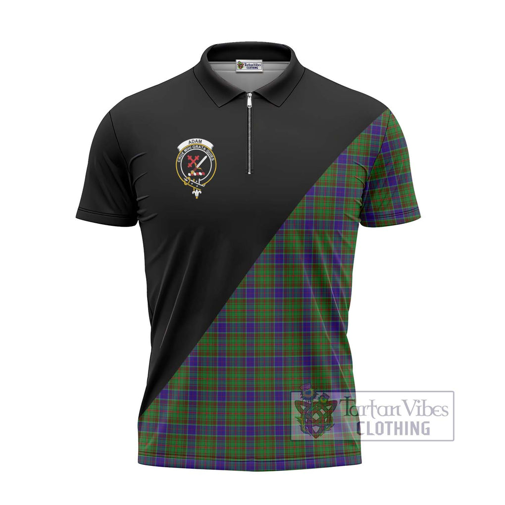 Adam Tartan Zipper Polo Shirt with Family Crest and Military Logo Style - Tartanvibesclothing Shop