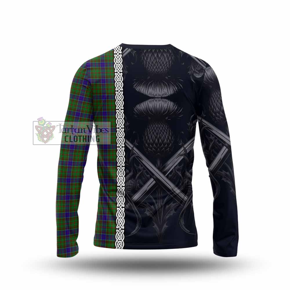 Tartan Vibes Clothing Adam Tartan Long Sleeve T-Shirt with Family Crest Cross Sword Thistle Celtic Vibes