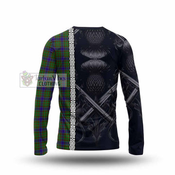 Adam Tartan Long Sleeve T-Shirt with Family Crest Cross Sword Thistle Celtic Vibes