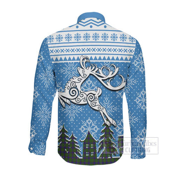 Adam Clan Christmas Long Sleeve Button Shirt Celtic Reindeer Style