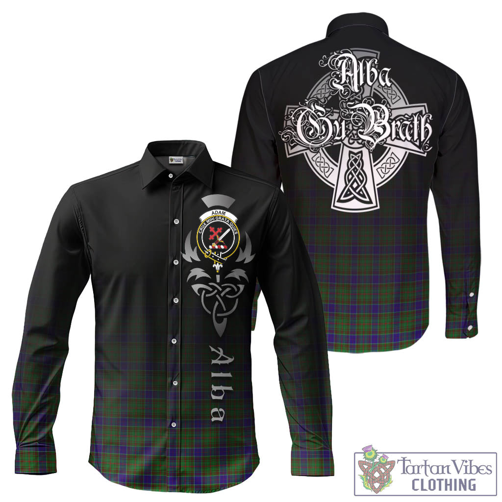 Tartan Vibes Clothing Adam Tartan Long Sleeve Button Up Featuring Alba Gu Brath Family Crest Celtic Inspired