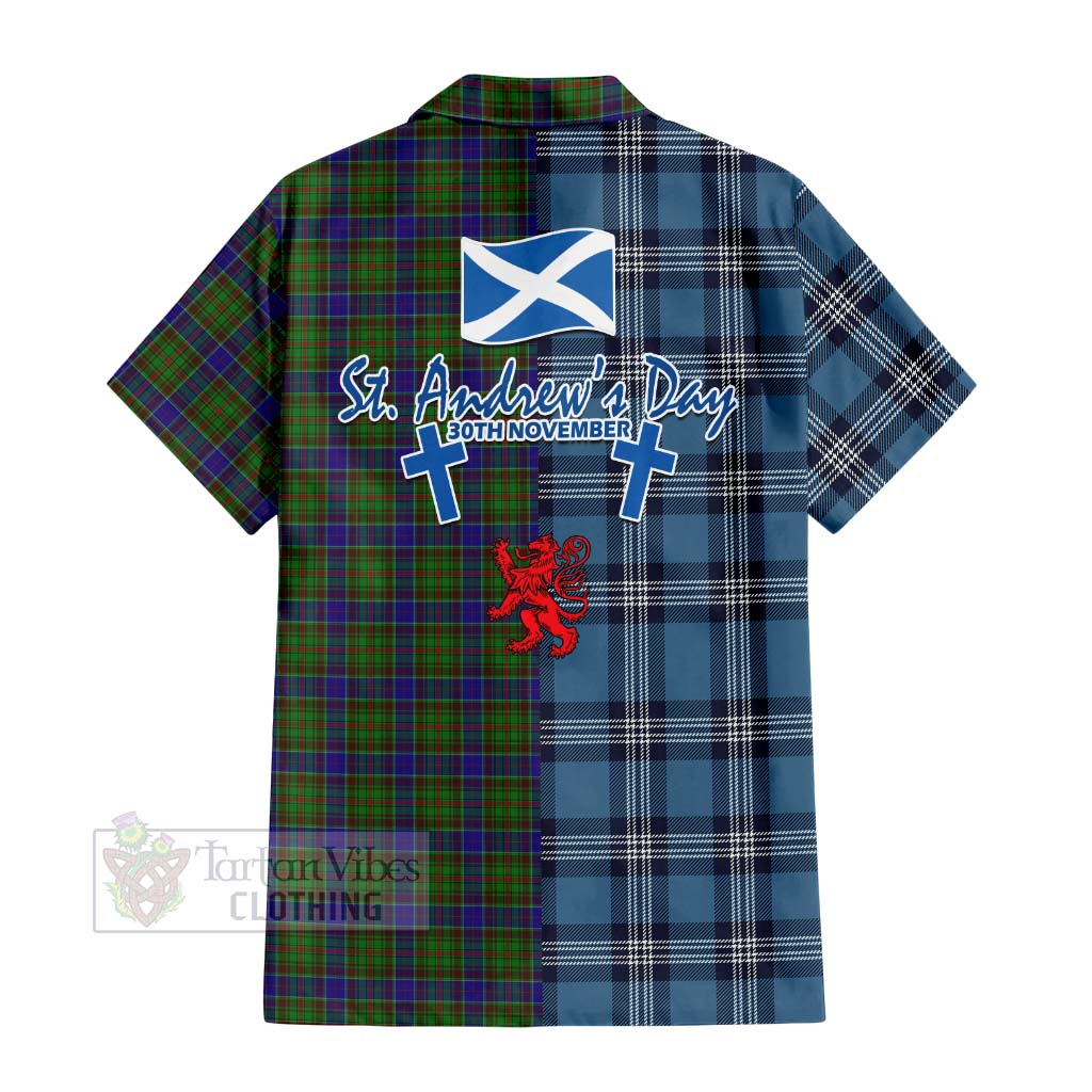 Tartan Vibes Clothing Adam Tartan Short Sleeve Button Shirt Happy St. Andrew's Day Half Tartan Style