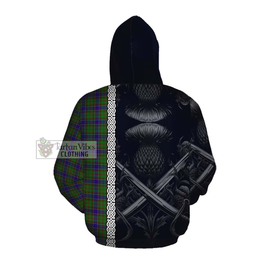 Tartan Vibes Clothing Adam Tartan Cotton Hoodie with Family Crest Cross Sword Thistle Celtic Vibes