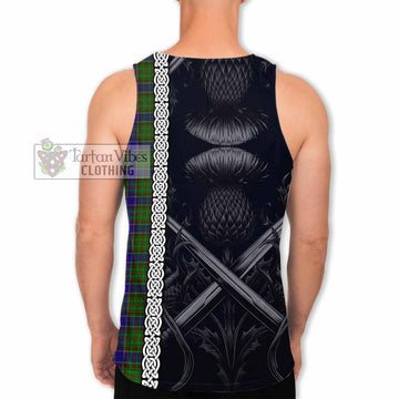 Adam Tartan Men's Tank Top with Family Crest Cross Sword Thistle Celtic Vibes