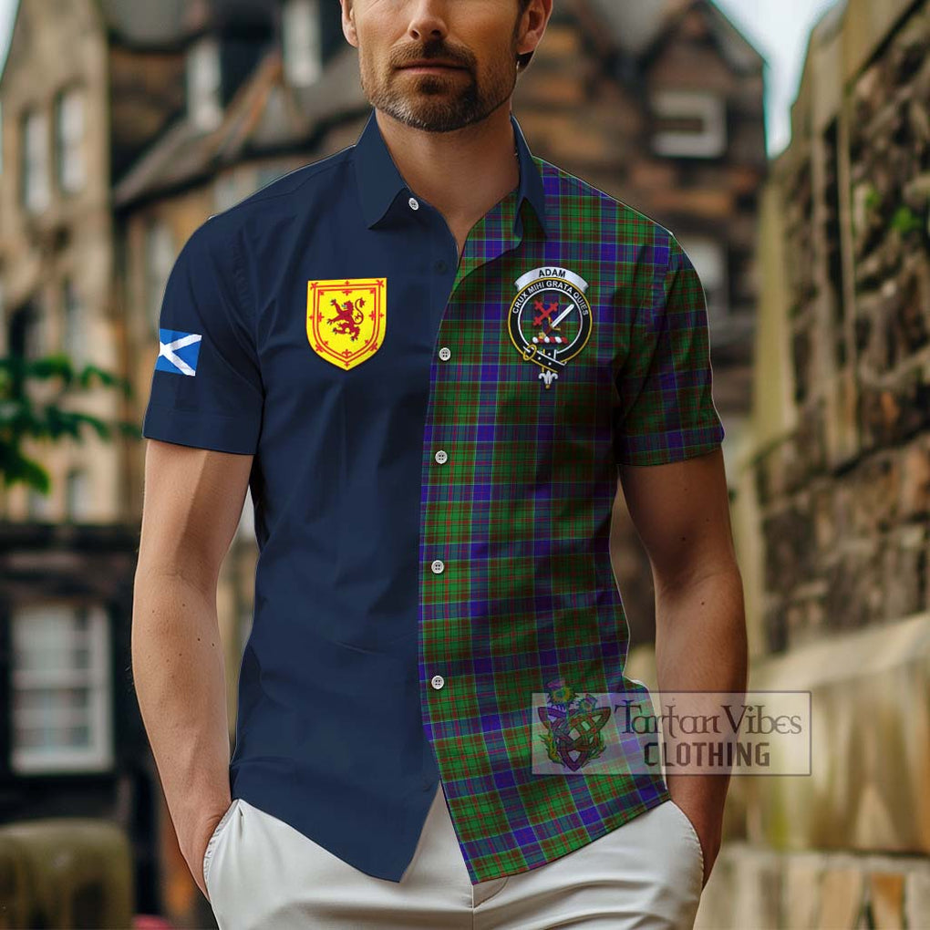 Tartan Vibes Clothing Adam Tartan Short Sleeve Button Shirt with Scottish Lion Royal Arm Half Style