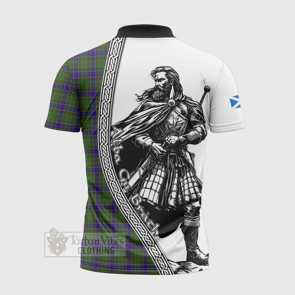 Tartan Vibes Clothing Adam Tartan Clan Crest Zipper Polo Shirt with Highlander Warrior Celtic Style