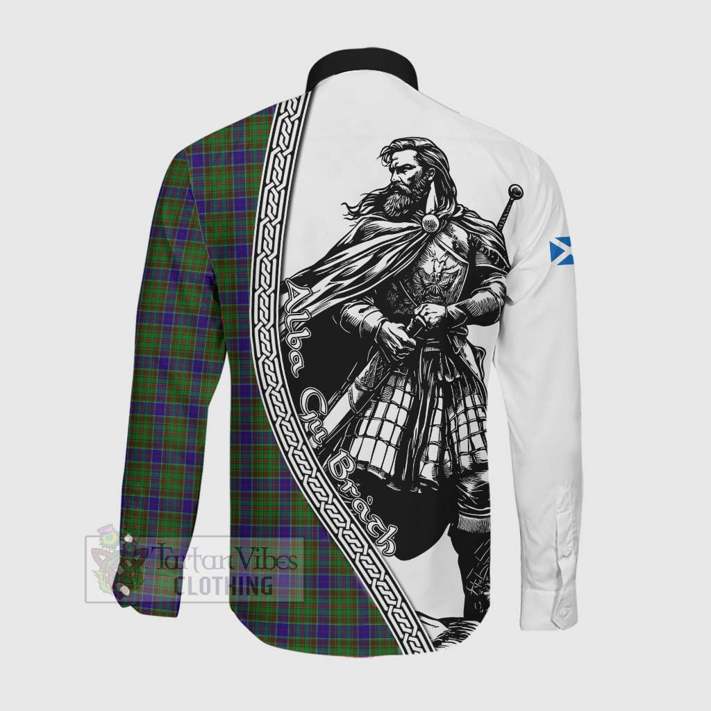 Tartan Vibes Clothing Adam Tartan Clan Crest Long Sleeve Button Shirt with Highlander Warrior Celtic Style