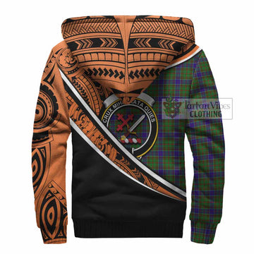 Adam Crest Tartan Sherpa Hoodie with Polynesian Vibes Style - Orange Version