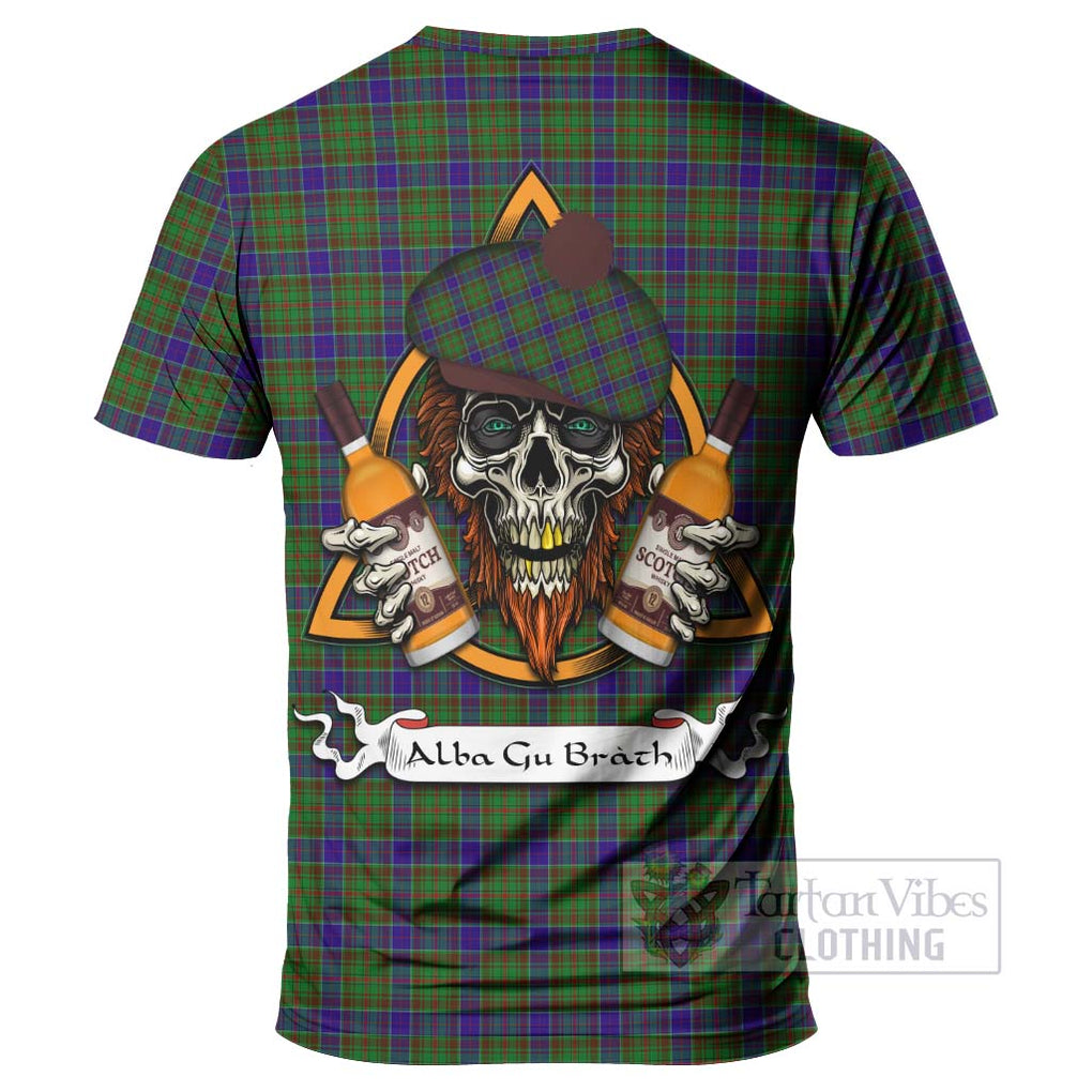 Tartan Vibes Clothing Adam Tartan T-Shirt with Family Crest and Bearded Skull Holding Bottles of Whiskey