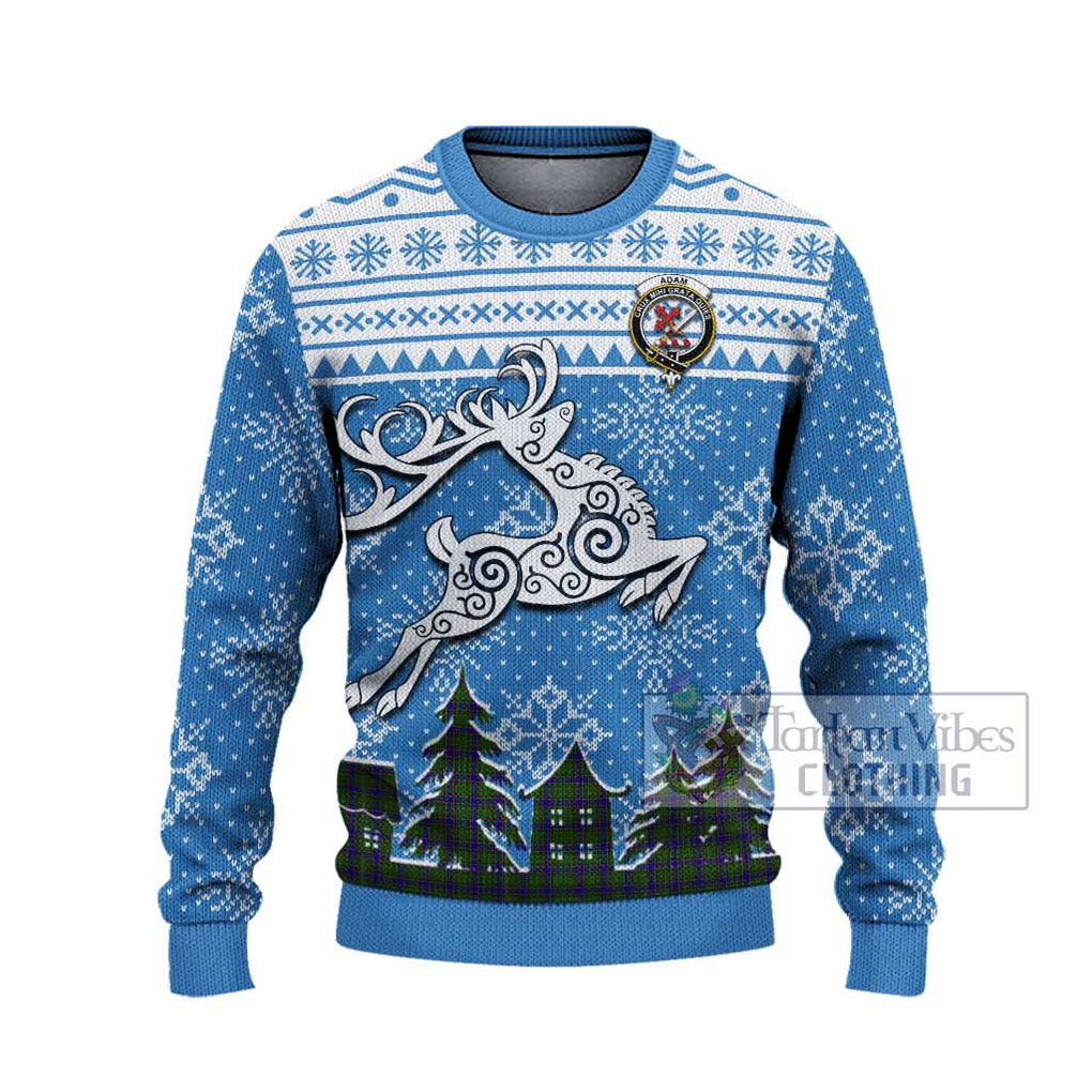 Tartan Vibes Clothing Adam Clan Christmas Ugly Sweater with Tartan and Celtic Raindeer Style