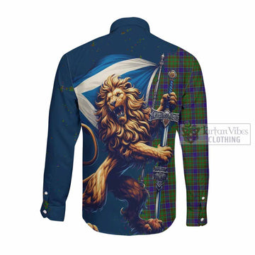 Adam Tartan Family Crest Long Sleeve Button Shirt with Scottish Majestic Lion