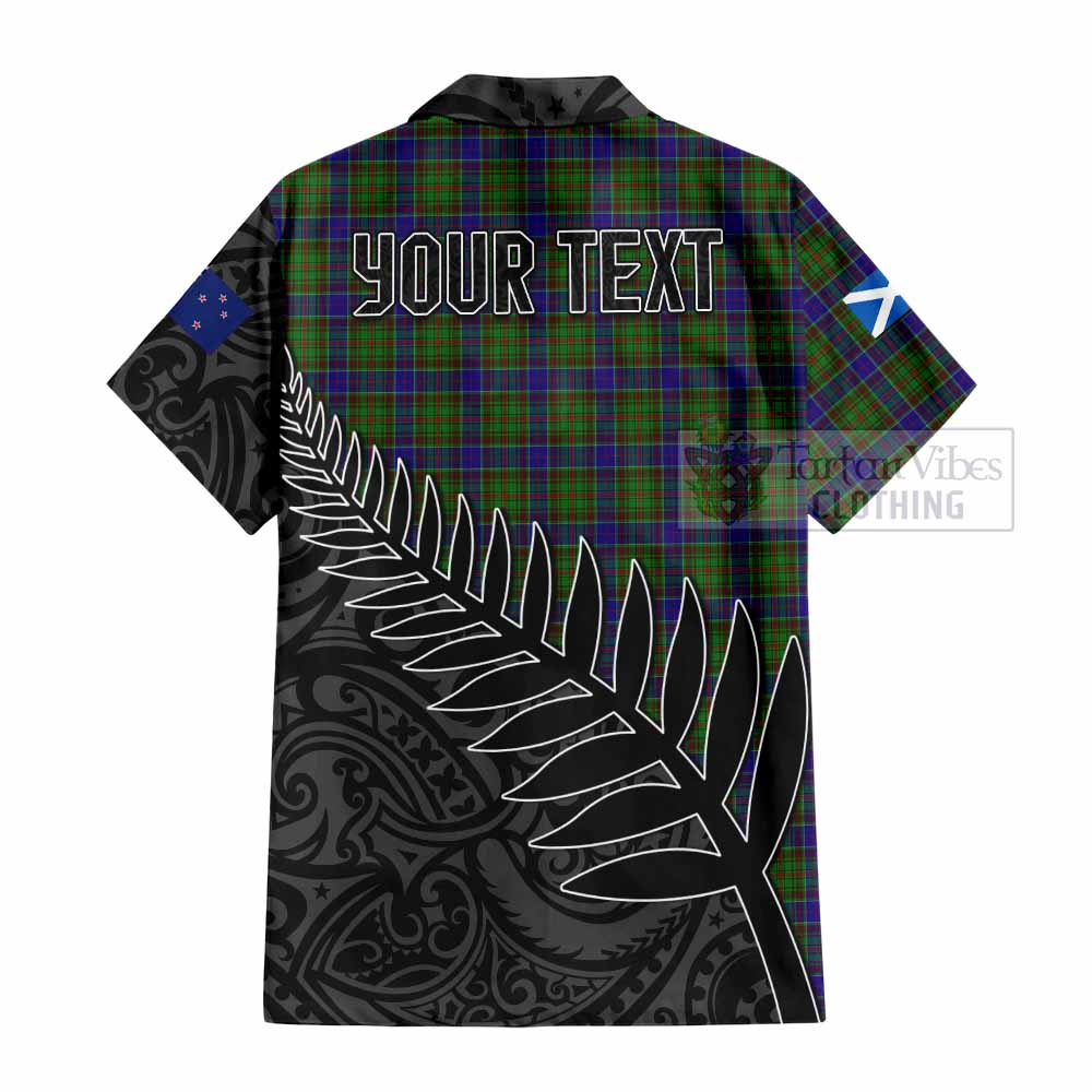 Tartan Vibes Clothing Adam Crest Tartan Short Sleeve Button Shirt with New Zealand Silver Fern Half Style