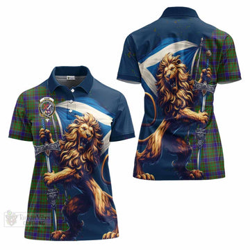 Adam Tartan Family Crest Women's Polo Shirt with Scottish Majestic Lion