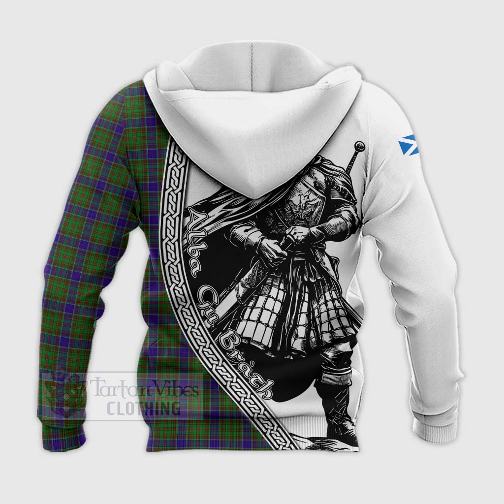 Tartan Vibes Clothing Adam Tartan Clan Crest Knitted Hoodie with Highlander Warrior Celtic Style