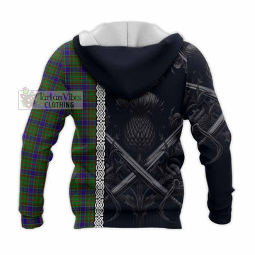 Adam Tartan Knitted Hoodie with Family Crest Cross Sword Thistle Celtic Vibes