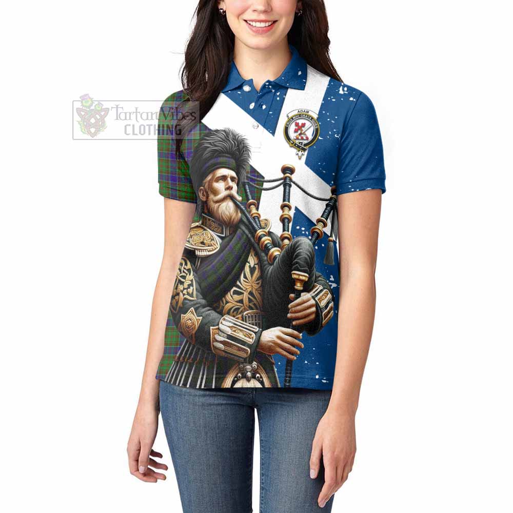 Tartan Vibes Clothing Adam Tartan Women's Polo Shirt with Family Crest Scottish Bagpiper Vibes