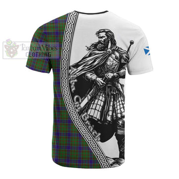 Adam Tartan Clan Crest Cotton T-shirt with Highlander Warrior Celtic Style