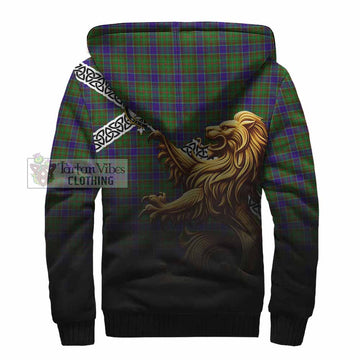 Adam Crest Tartan Sherpa Hoodie with Golden Lion Emblem Celtic Style - Tartan Vibes Clothing