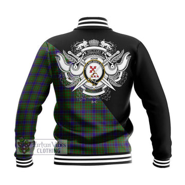 Adam Tartan Baseball Jacket with Family Crest and Military Logo Style