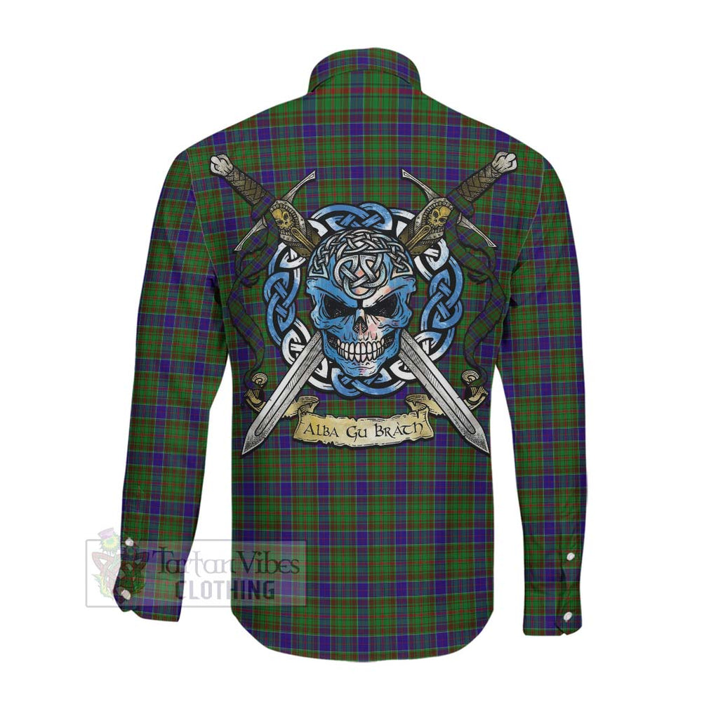 Tartan Vibes Clothing Adam Tartan Long Sleeve Button Shirt with Family Crest Celtic Skull Style